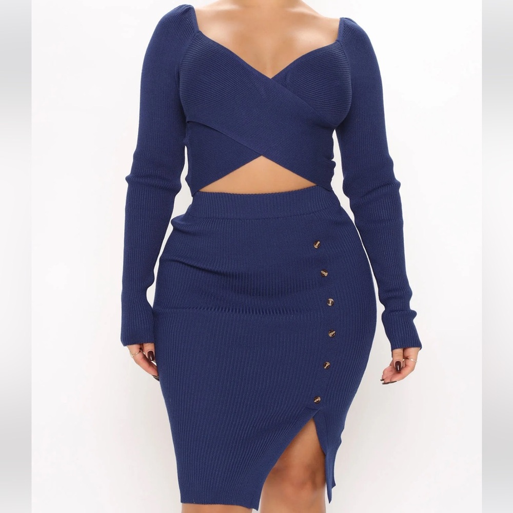 Navy blue skirt sweater set